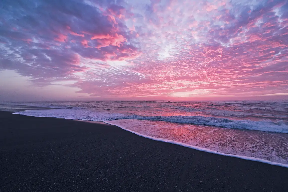 Ethereal pacific ocean sunset, golden bluffs campground, california, usa