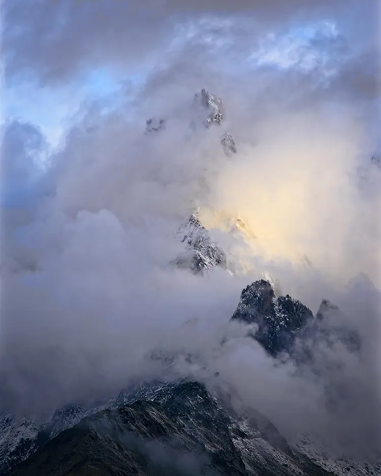 First snow on les drus, la flegere, chamonix, france