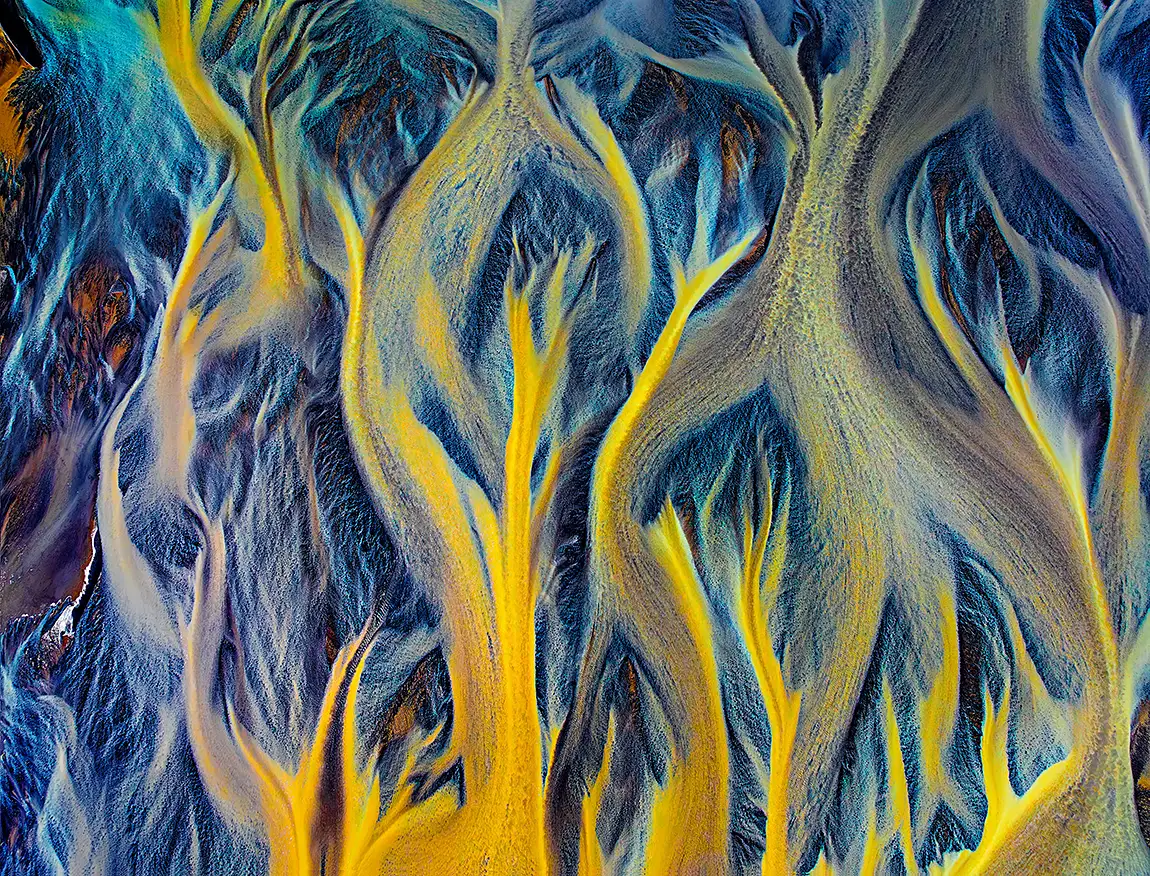 Flaming river braids, glacial river, south coast, iceland