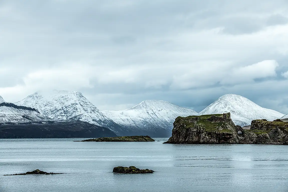 Looking towards cuillin hills from tokavaig, isle of skye, scotland