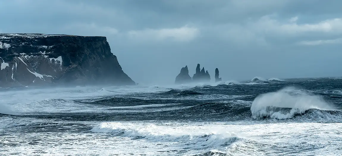 Towards vik from dyrholaey cliffs, iceland