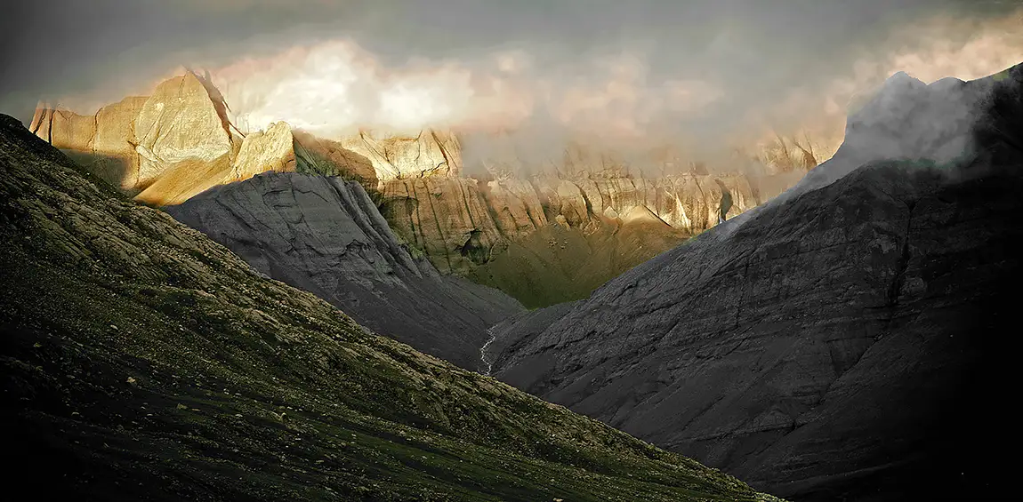First light over himalayas, near mount kailash, tibet