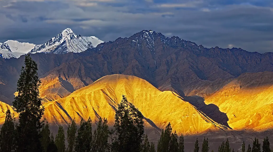 Golden hour over himalayas, ladakh, india