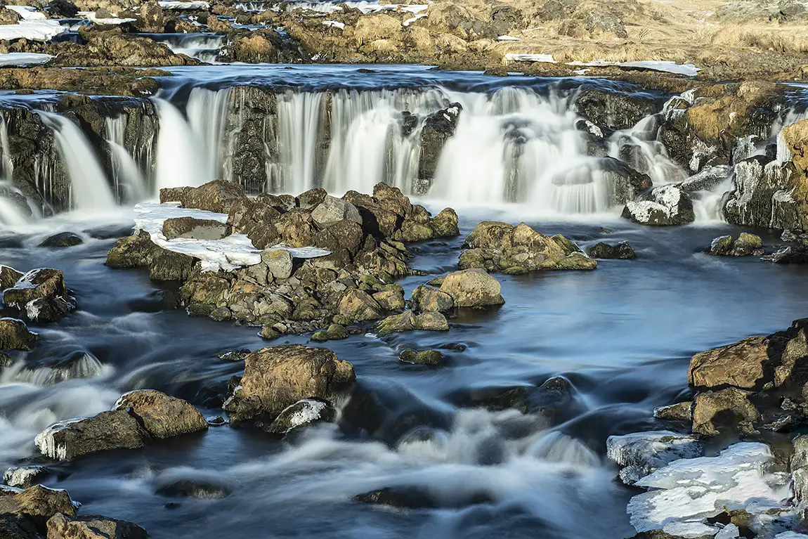 Late afternoon at fosslar waterfall, iceland