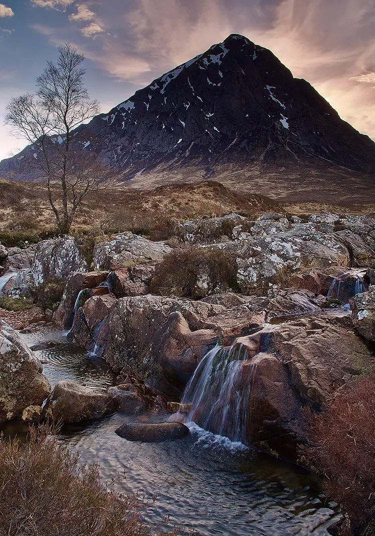 Buachaille etive mor waterfall, glen coe, scotland