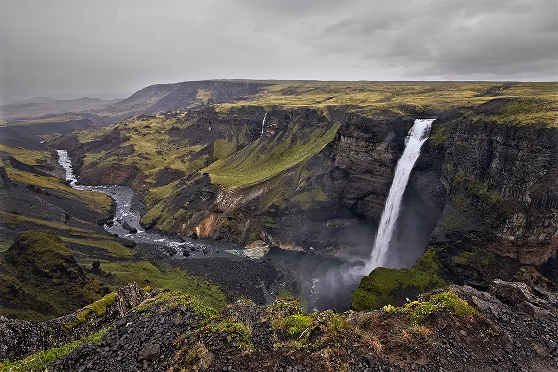 Haifoss under the rain, bjorsardalur valley, iceland