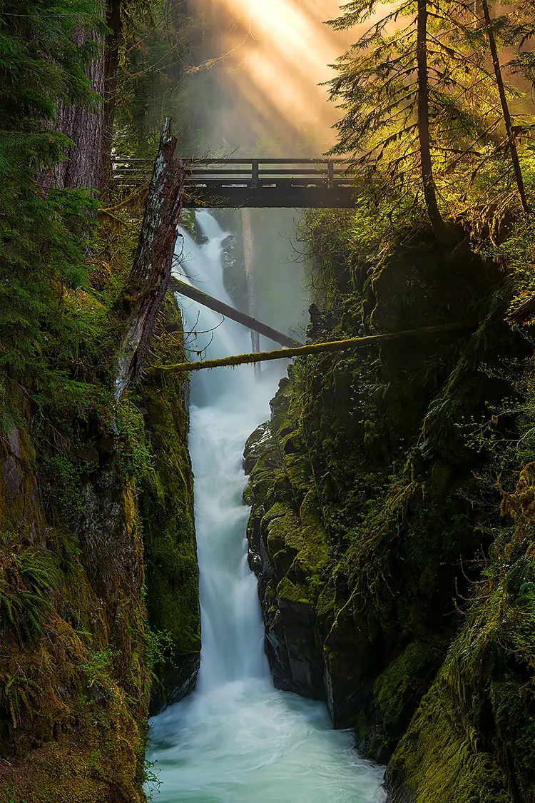 Morning at sol duc falls, olympic national park, washington state, usa