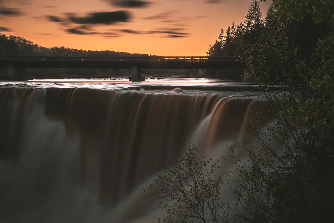 Sunset at kakabeka falls, ontario, canada