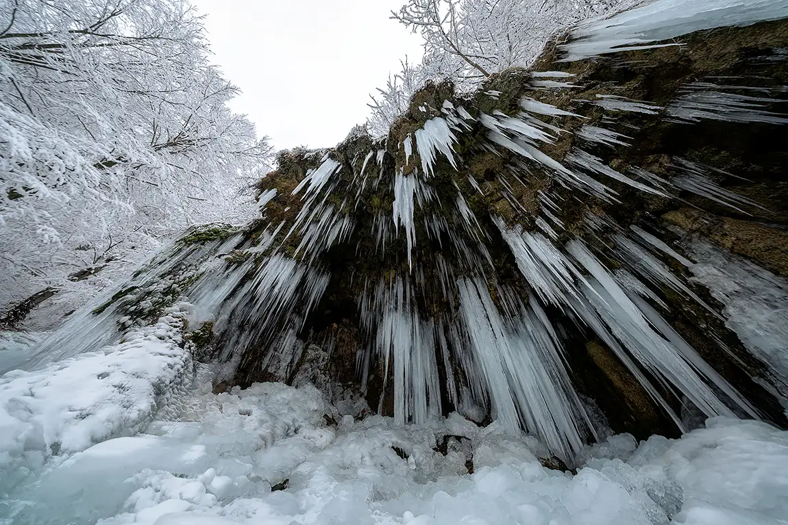 The ice fall, varovitetz waterfall, etropolski monastery, etropole, bulgaria