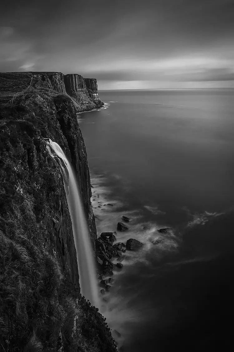 Evening swell, kilt rock waterfall, isle of skye, scotland