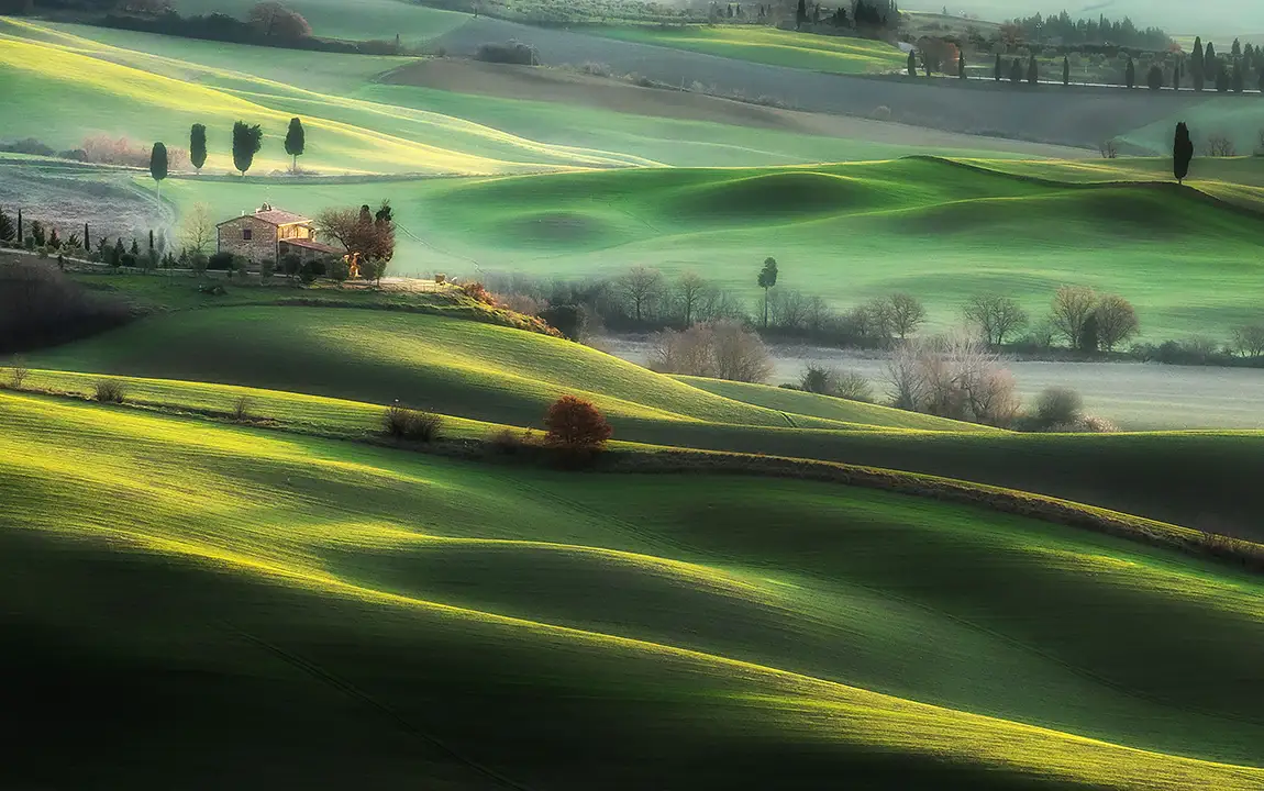 Lands of siena sunrise, val d'orcia, tuscany, italy