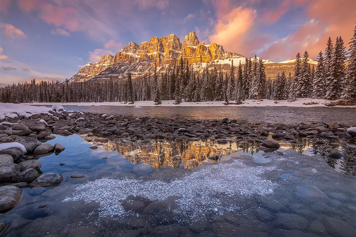 Sunset at the castle, banff national park, alberta, canada