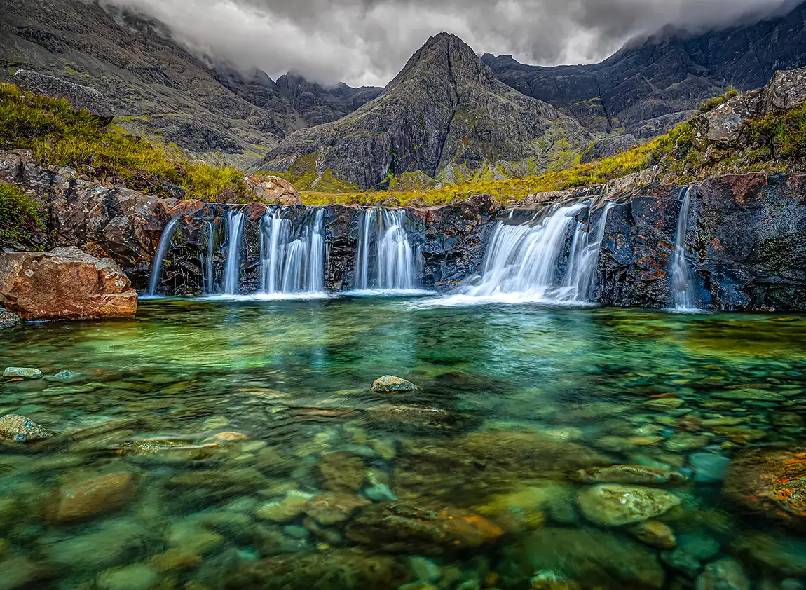 The magic waterfall, fairy pools, isle of skye, scotland