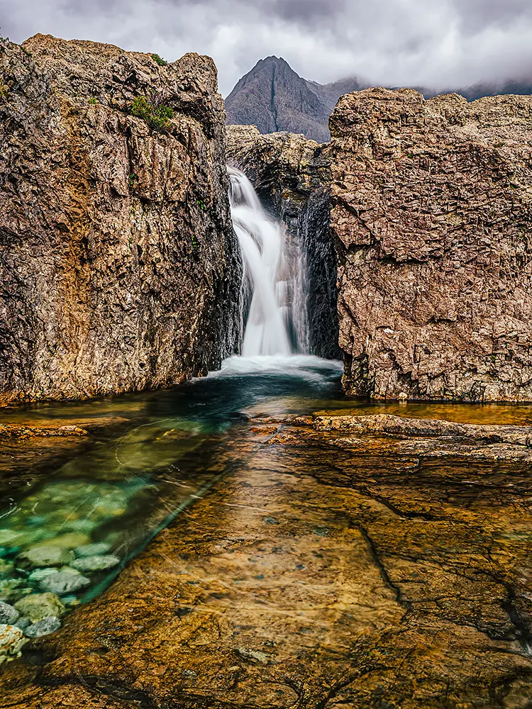 The slim waterfall, fairy pools, isle of skye, scotland
