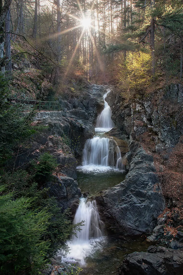 The sun star, boulouvarou waterfalls, metsovo, epirus, greece