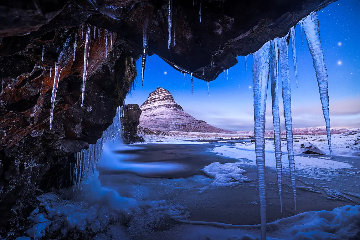 Twilight kirkjufell mountain, western iceland