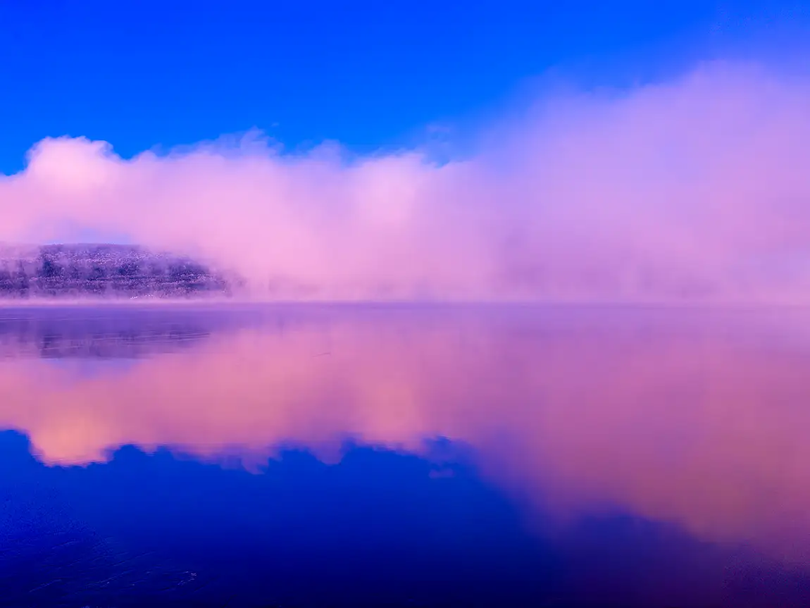 Colored fog, lake ouareau, st donat de montcalm, quebec, canada