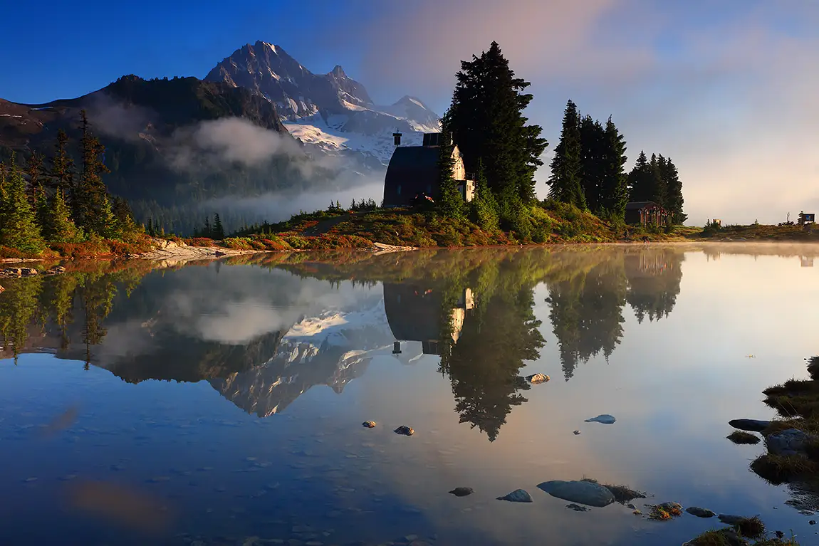 Foggy reflection, elfin lakes, garibaldi provincial park, bc, canada