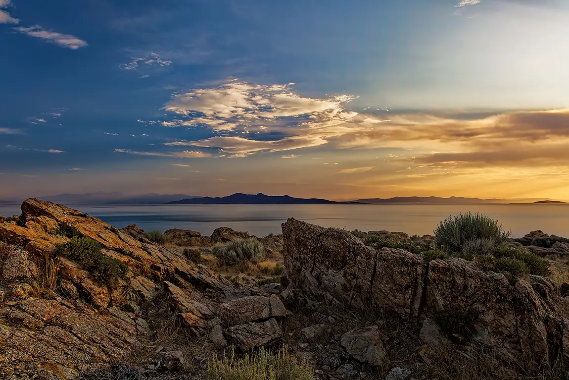 Gold and blue, antelope island, utah, usa