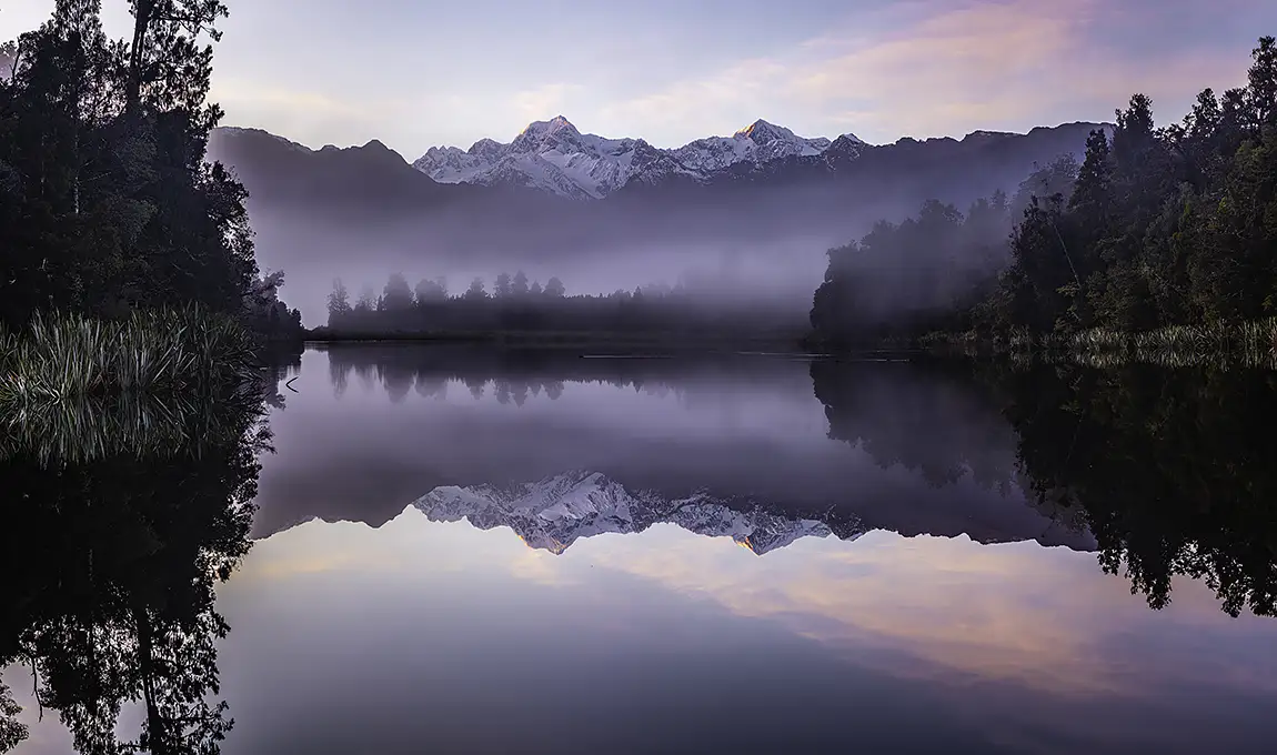 Iconic lake matheson, fox glacier, west coast, new zealand