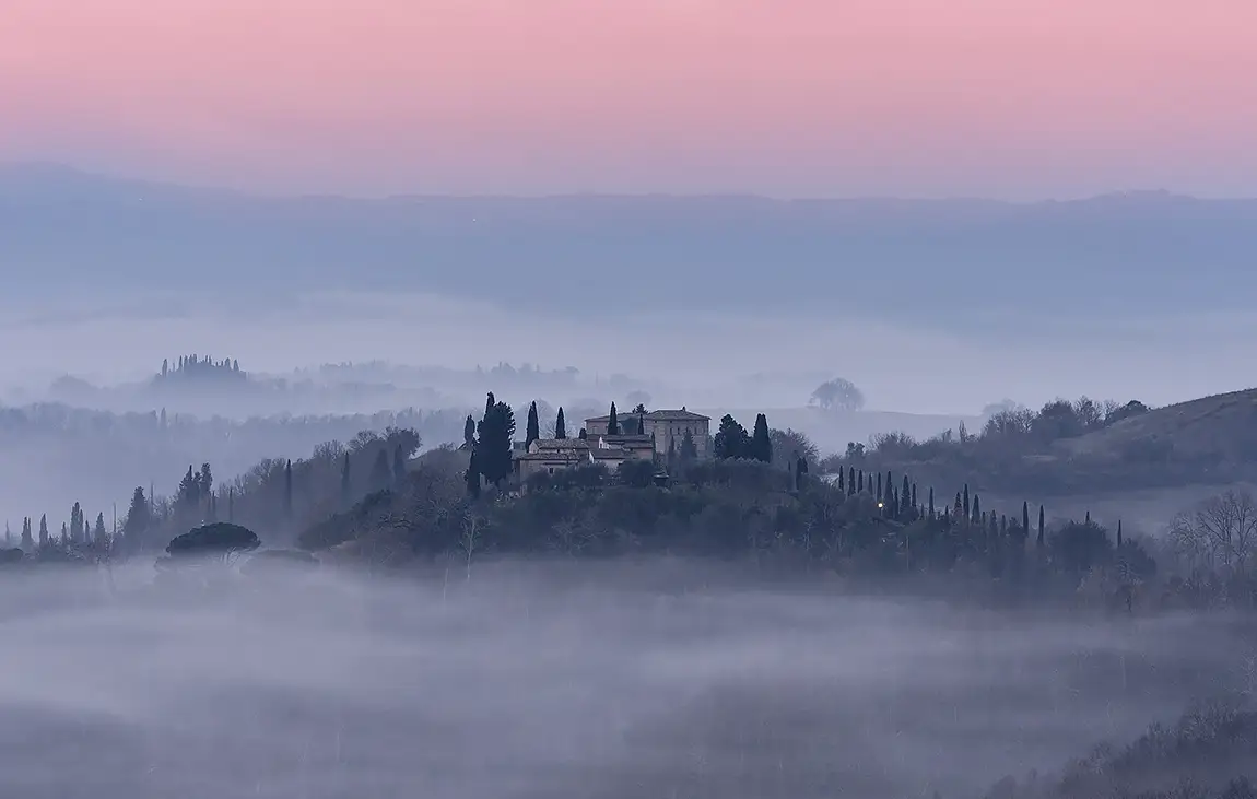 Misty lands of siena, crete senesi, tuscany, italy