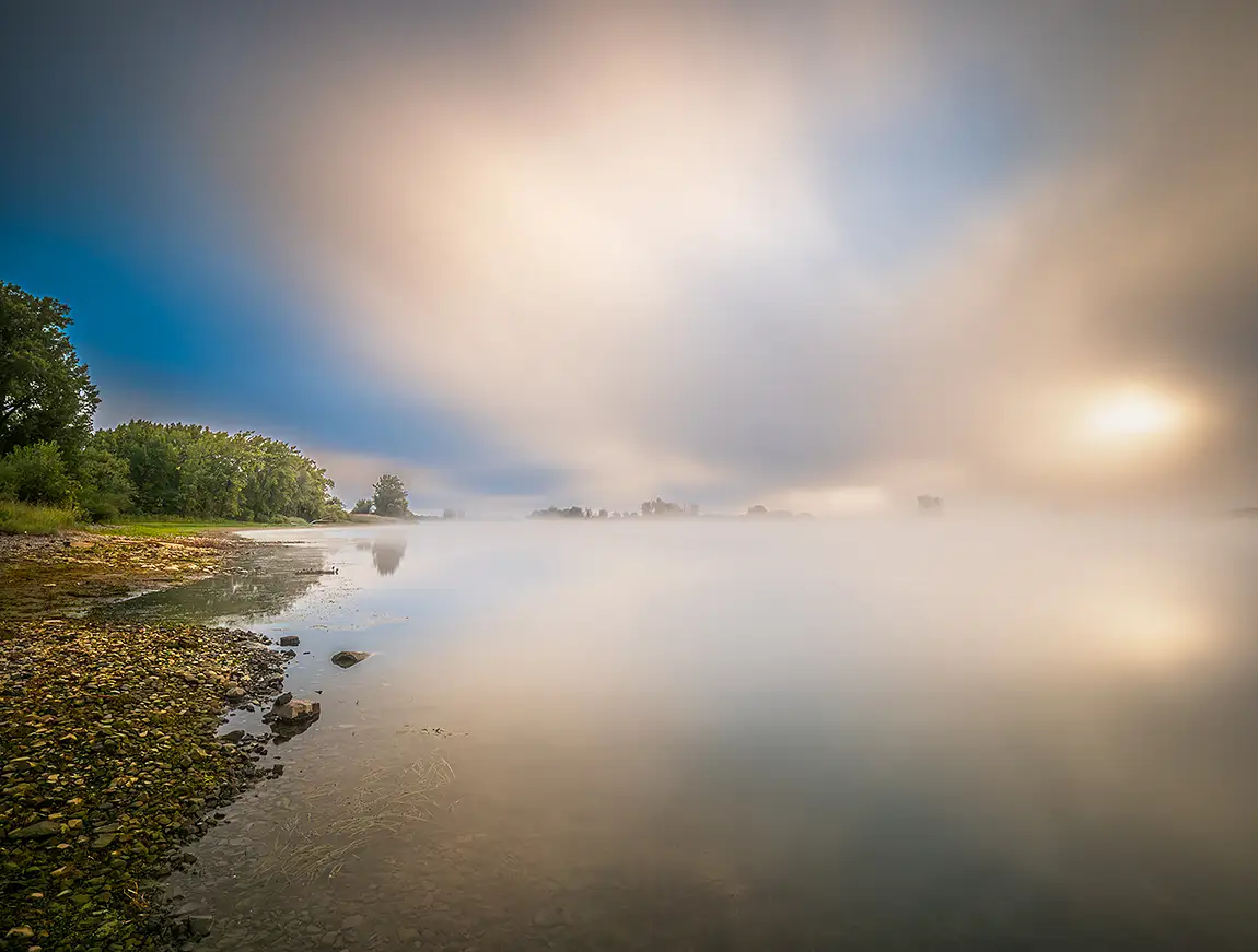 Morning charming fog, plage de l'est, montreal quebec, canada