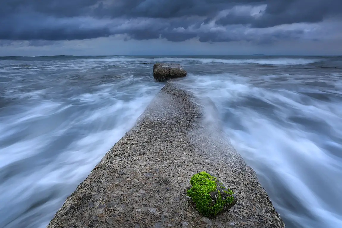 Rough seas on etruscan coast, livorno, italy