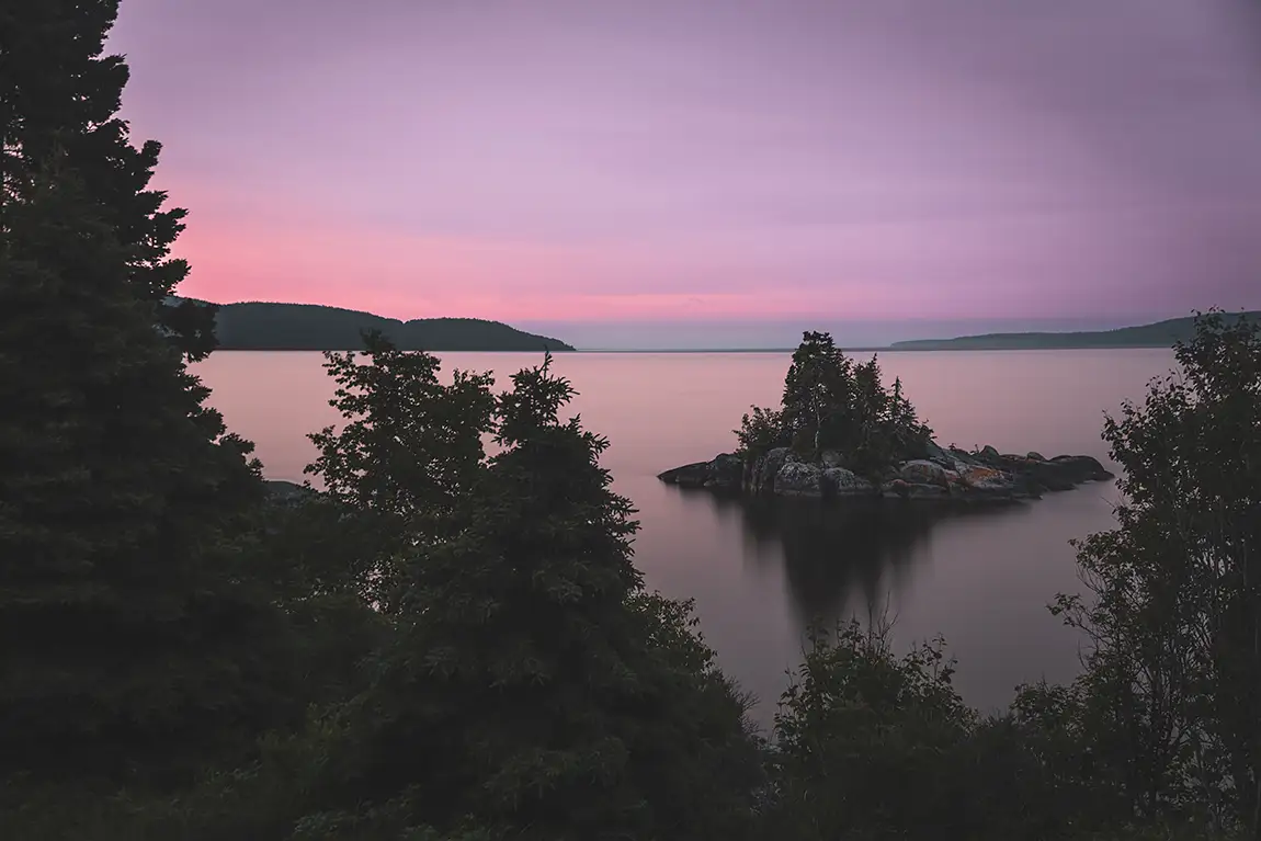 Small island at dawn, lake superior, ontario, canada