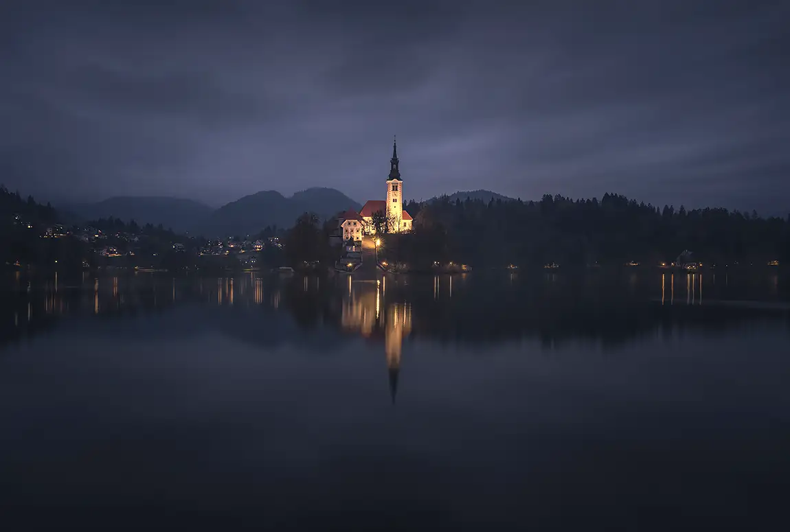 Blue hour, lake bled, slovenia