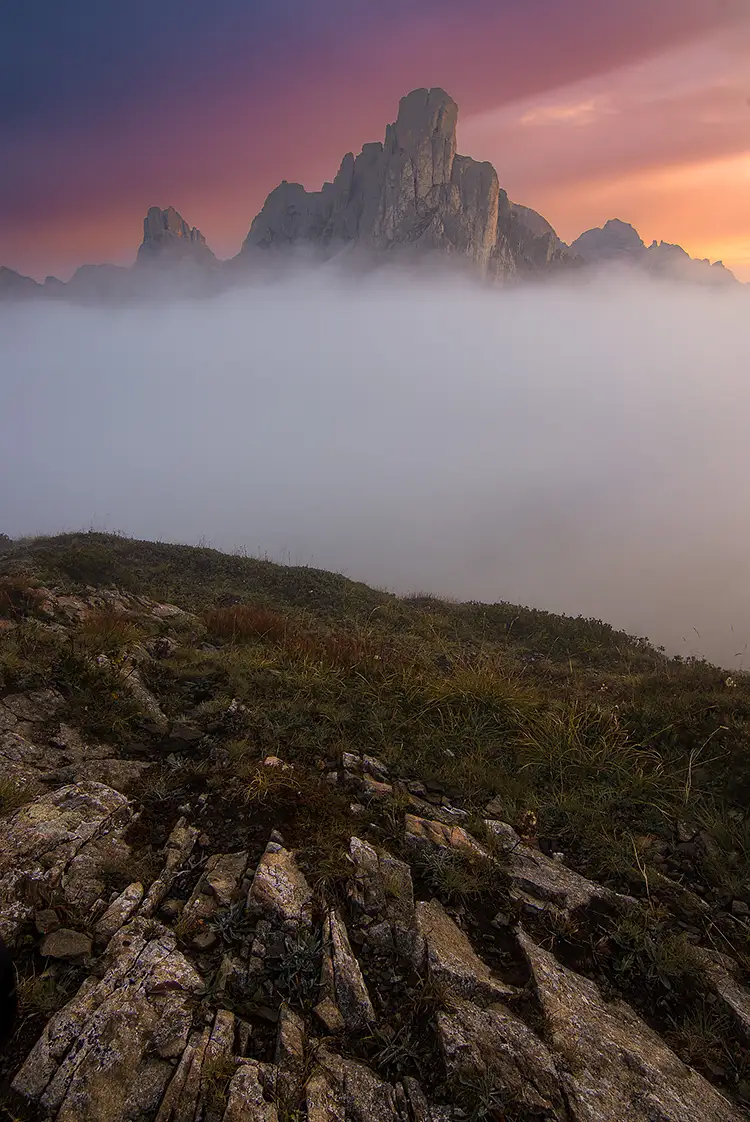 Light through the veil, passo giau, dolomites, italy