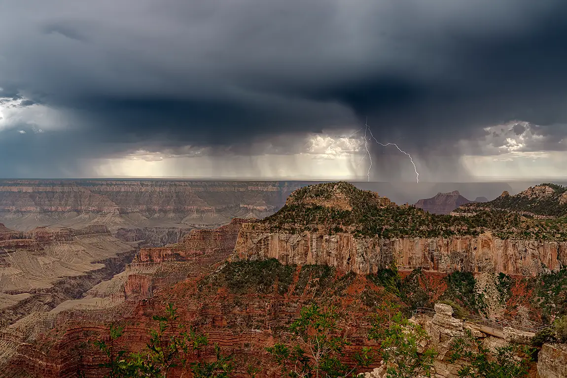 Monsoon season lightning strike, north rim, grand canyon, arizona, usa
