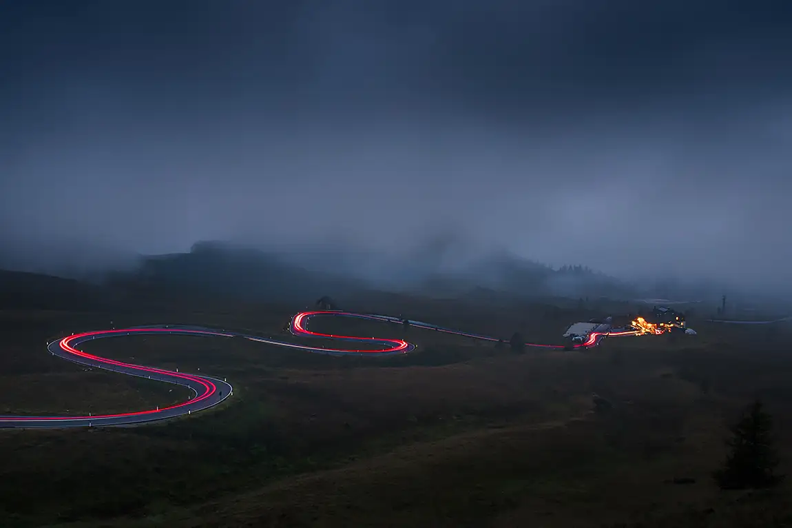 Passo giau between night and mist, dolomites, italy