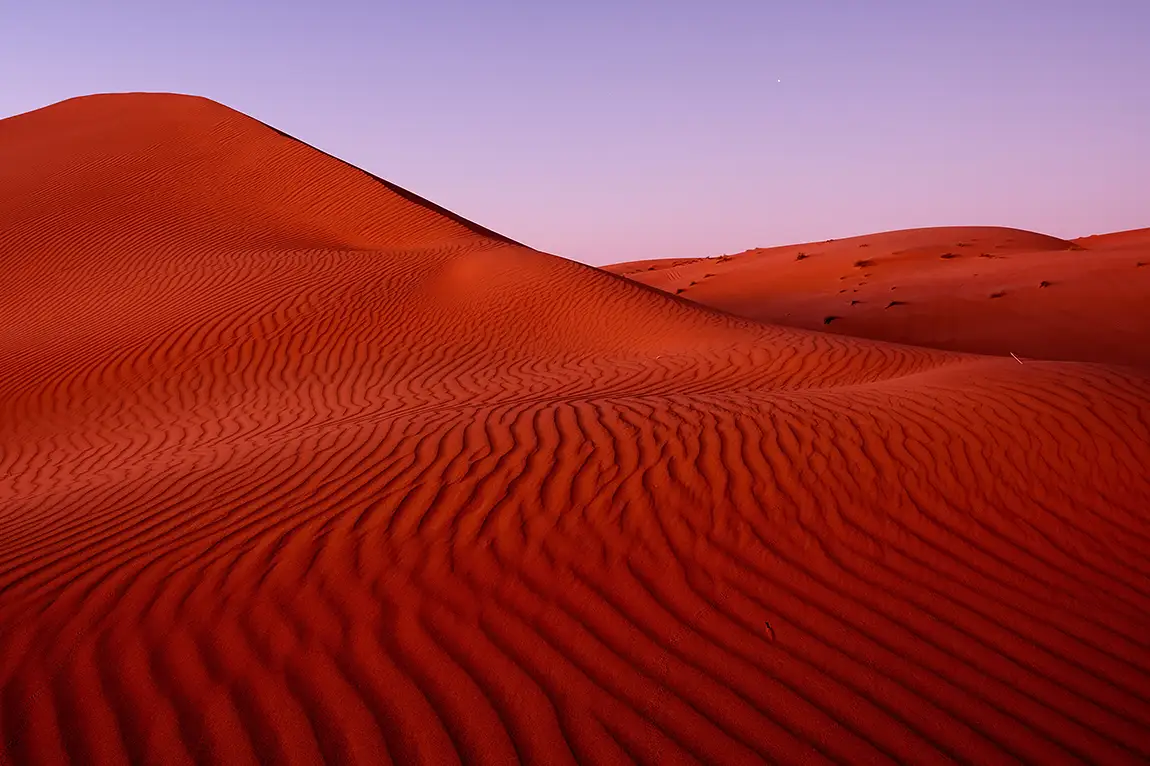 Red sands dawn, wahiba sands desert, oman