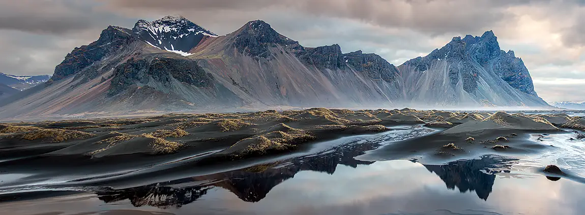 Majestic vestrahorn panorama, hohn, stokksnes peninsula, iceland