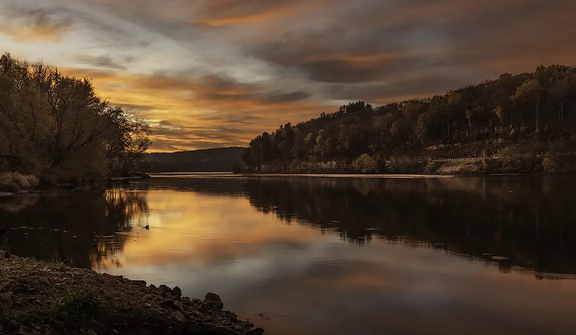 Wisconsin river sunrise, lone rock, richland county, wi, usa