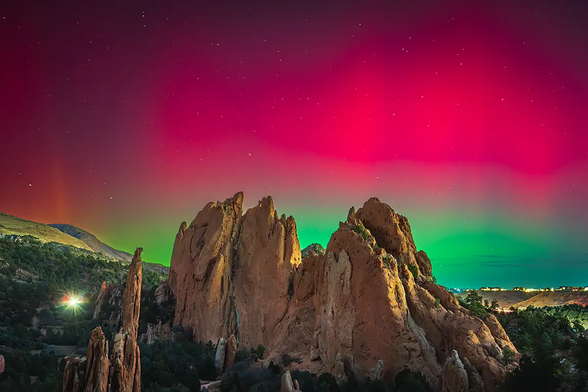 Northern Lights Over Colorado Springs, Garden Of The Gods Park, CO, USA