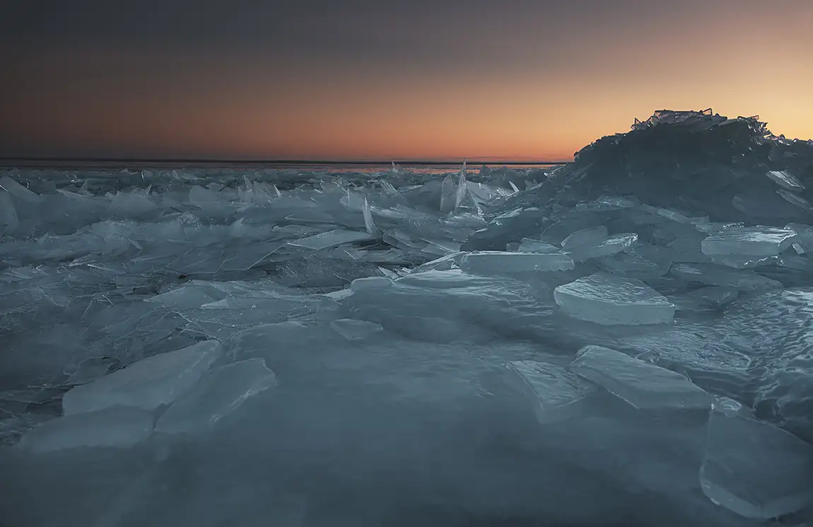 Ice Pile At Dusk, Lake Superior, Minnesota, USA