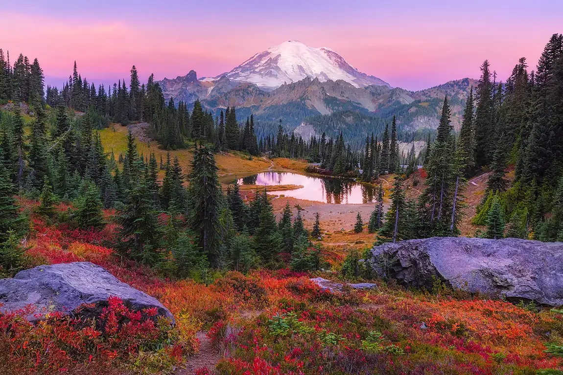 Mount Rainier Fall Sunrise, Mount Rainier National Park, Washington, USA