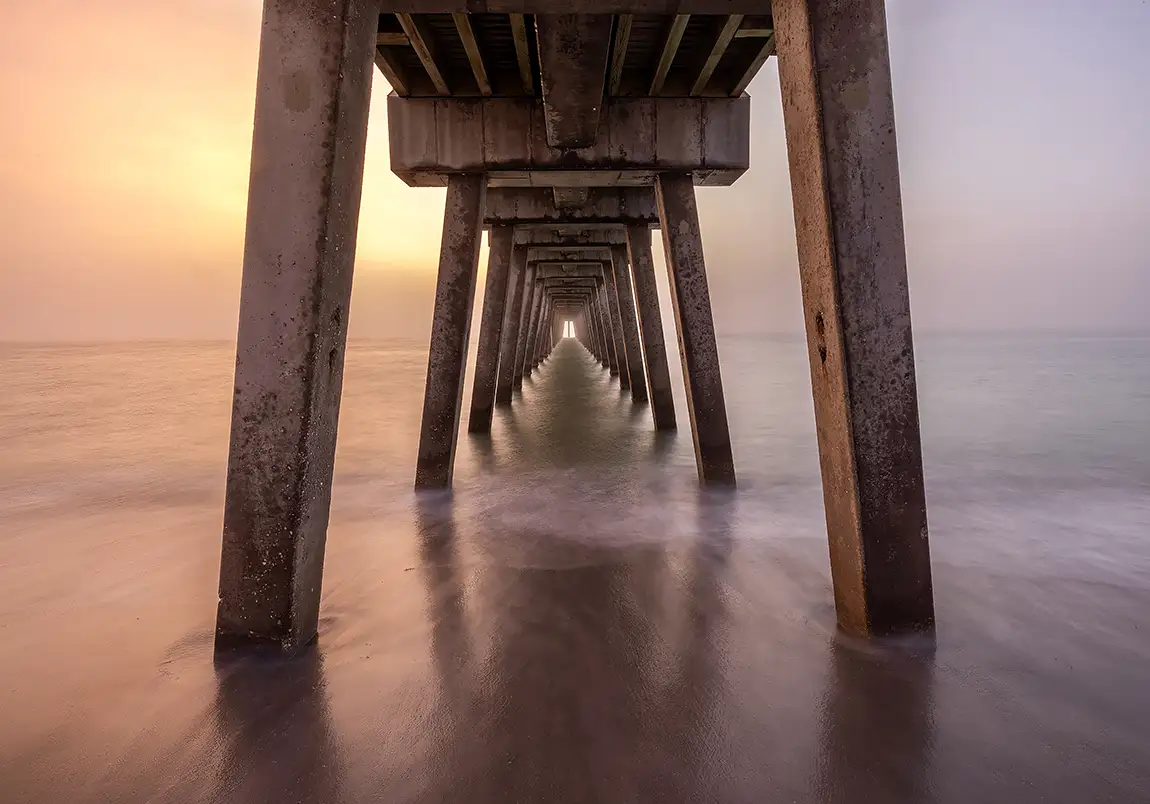 Foggy Sunset At The Venice Beach Pier, Florida, USA