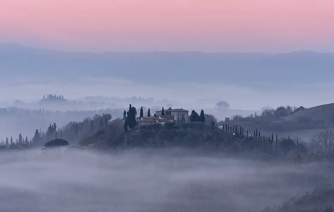 Sunrise On The Lands Of Siena, Crete Senesi, Asciano, Tuscany, Italy