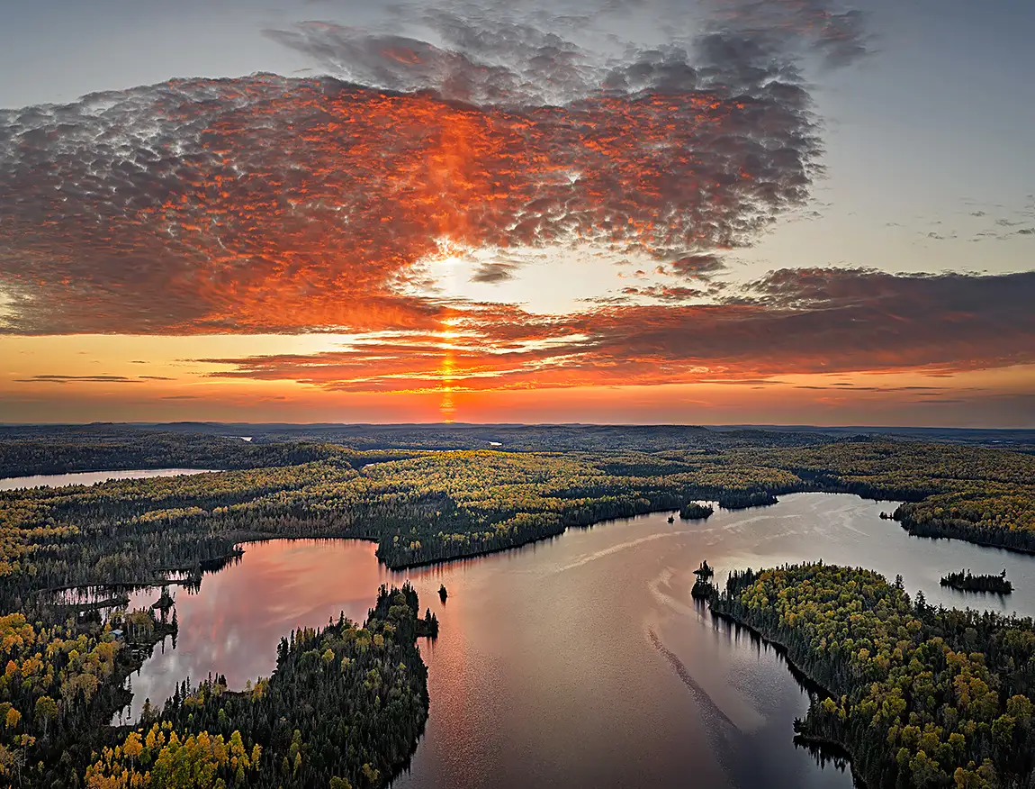 Sunset Sun Pilar, Cascade Lake, Northern Minnesota, USA