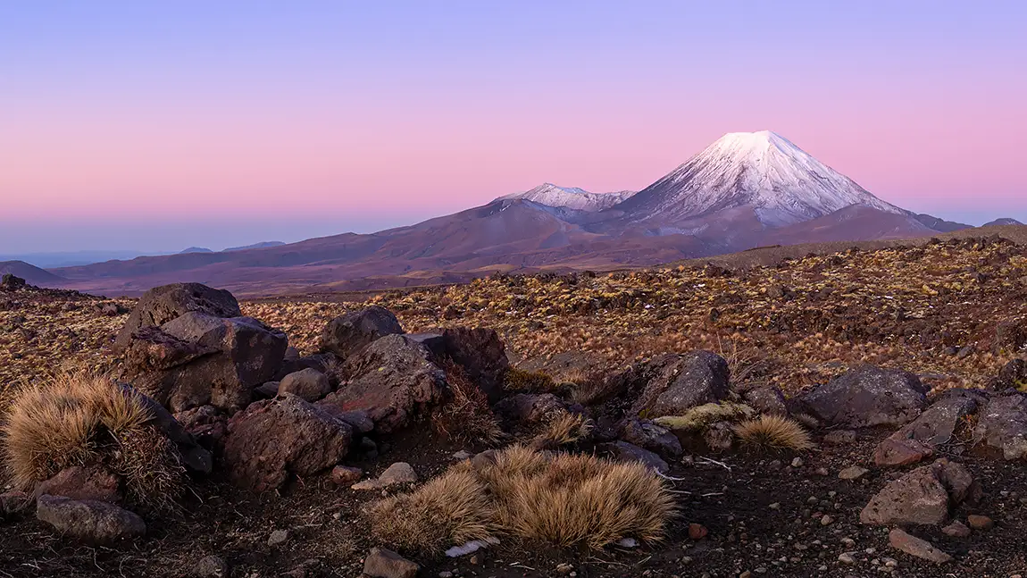 Mt Ngauruhoe Sunset, Scoria Flats, Tongariro National Park, North Island, New Zealand