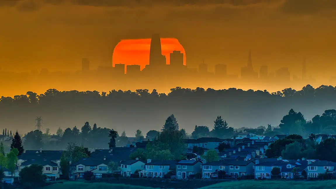 Sunset Alignment With Salesforce Tower, Dublin, California, USA