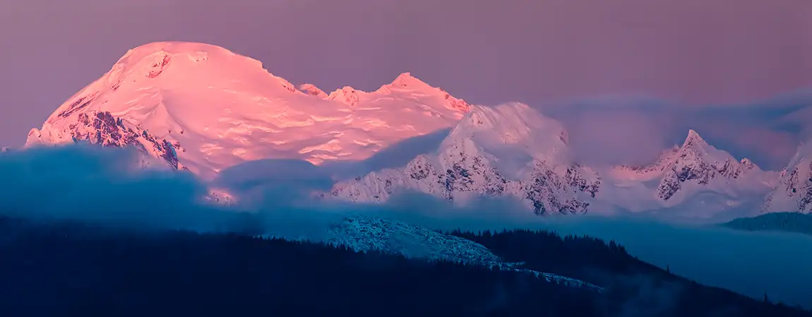 Sunset Light On Mount Baker, Skagit Wildlife Area, Edison, Washington, USA