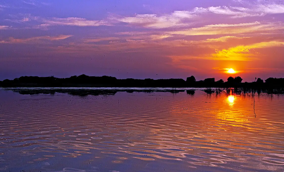 Sunset Over Lake, Nalsarovar Bird Sanctuary, Ahmedabad, Gujarat, India