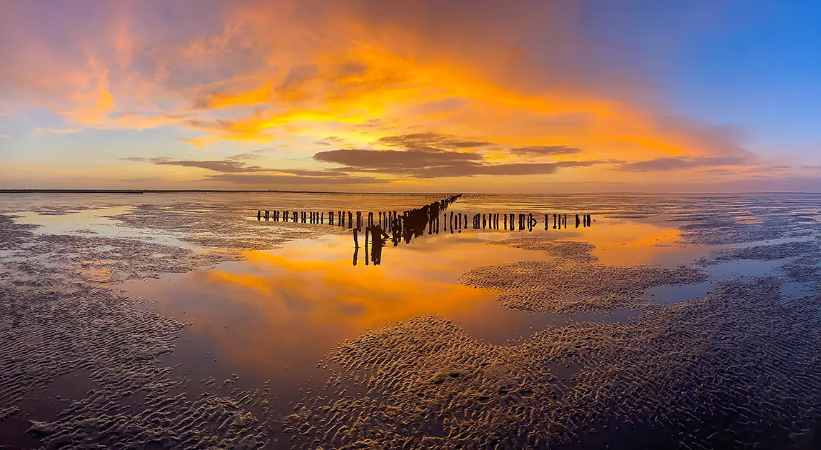 Sunset Over Waddencoast Near Westernieland, Netherlands