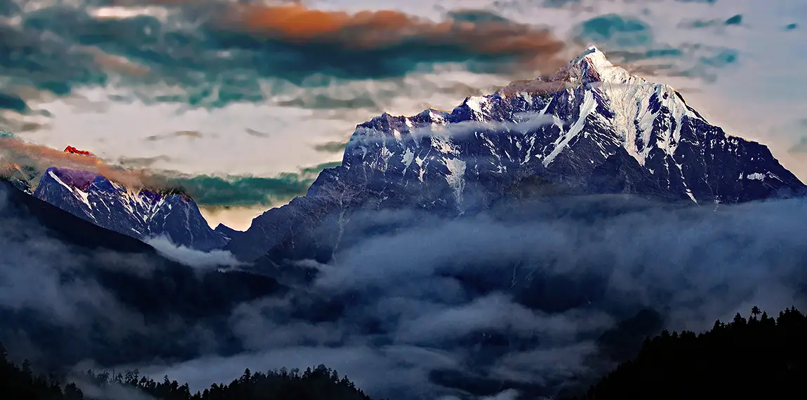 First Light Over Mt Langbo Kangri, Tibet Nepal Border
