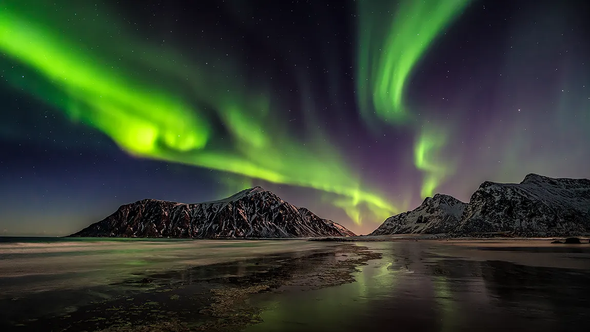 Northern Lights, Skagsanden Beach, Lofoten Islands, Norway copy