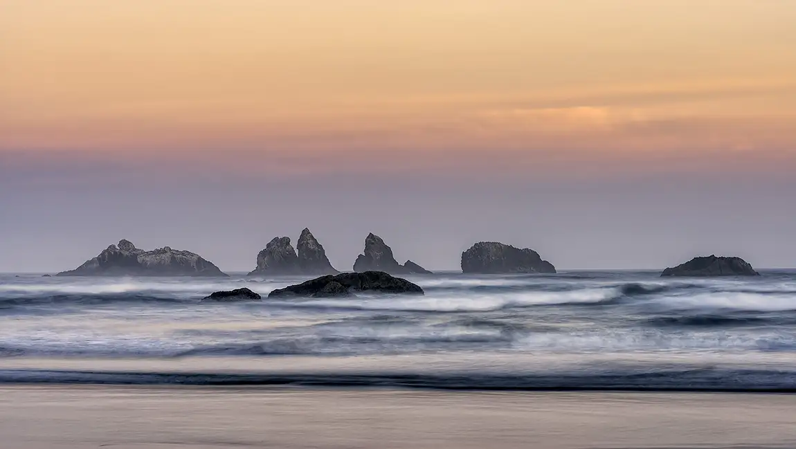 Seastacks At Sunset, Bandon Beach, Oregon, USA