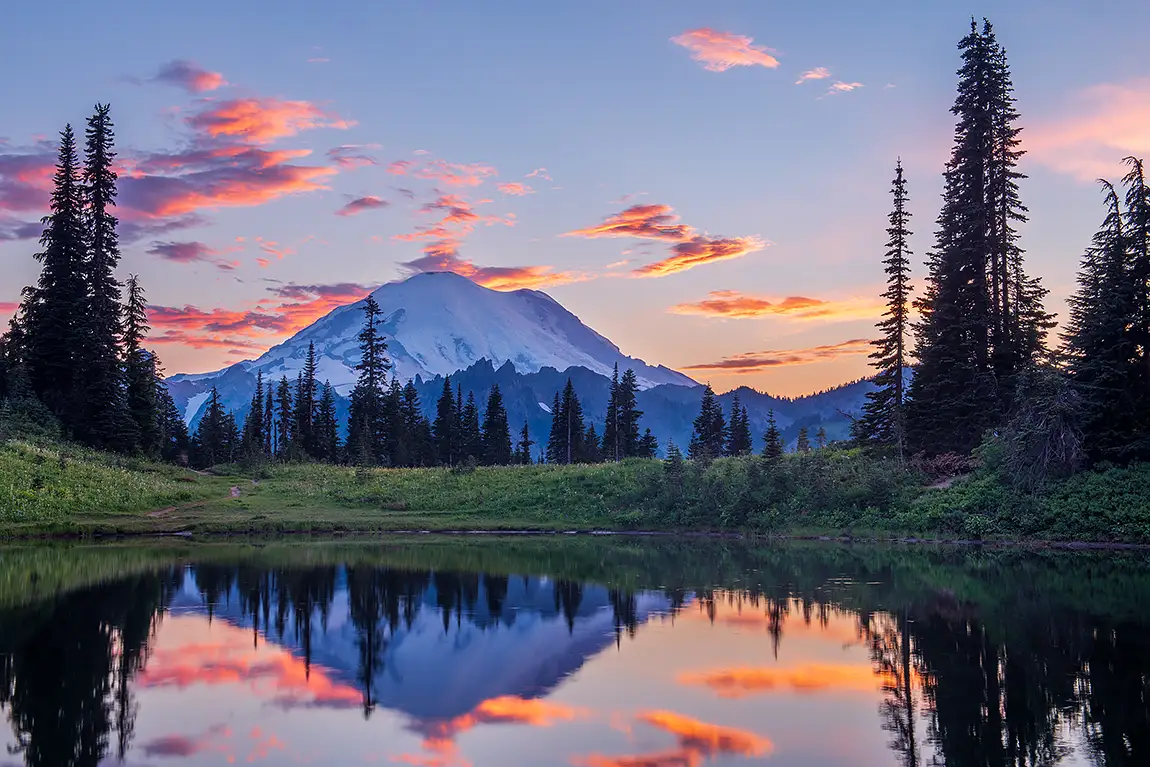 Tipsoo Lake Sunset, Mt Rainier National Park, Washington, USA